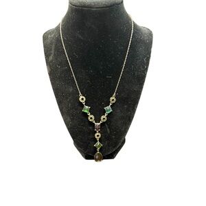 Avon Green and bronze geometric  Necklace with Y-Shaped Design NIB 2007